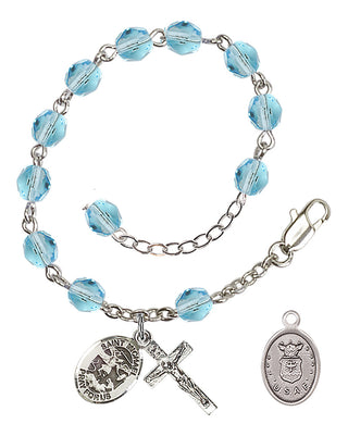 Adjustable Silver Plated 6mm Fire Polished Rosary Bracelet in Aqua