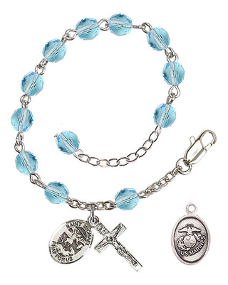 Adjustable Silver Plated 6mm Fire Polished Rosary Bracelet in Aqua