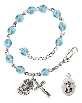 Adjustable Silver Plated 6mm Fire Polished Rosary Bracelet in Aqua