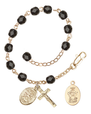 Adjustable Gold Plated 6mm Fire Polished Rosary Bracelet in Black