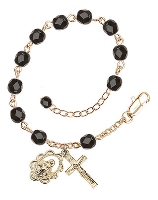 Adjustable Gold Plated 6mm Fire Polished Rosary Bracelet in Black