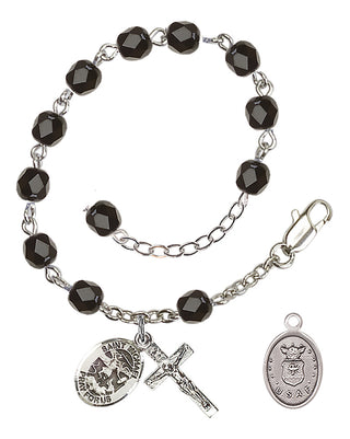 Adjustable Silver Plated 6mm Fire Polished Rosary Bracelet in Black