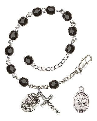 Adjustable Silver Plated 6mm Fire Polished Rosary Bracelet in Black