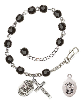 Adjustable Silver Plated 6mm Fire Polished Rosary Bracelet in Black
