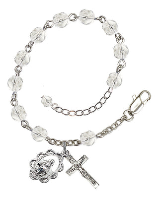 Adjustable Silver Plated 6mm Fire Polished Rosary Bracelet in Crystal