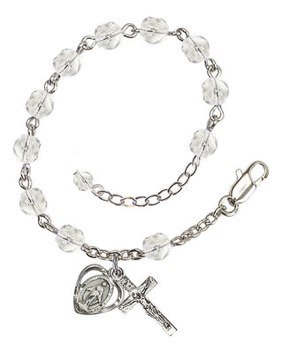 Adjustable Silver Plated 6mm Fire Polished Rosary Bracelet in Crystal
