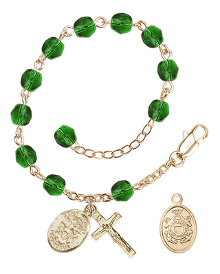 Adjustable Gold Plated 6mm Fire Polished Rosary Bracelet in Emerald
