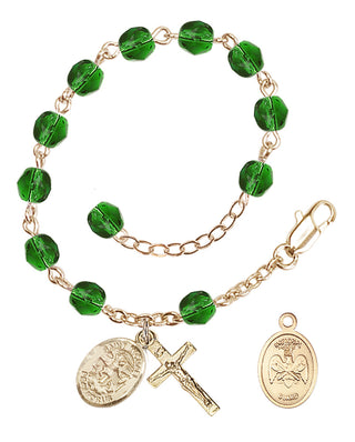 Adjustable Gold Plated 6mm Fire Polished Rosary Bracelet in Emerald