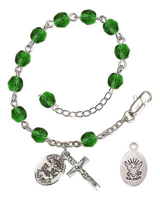 Adjustable Silver Plated 6mm Fire Polished Rosary Bracelet in Emerald