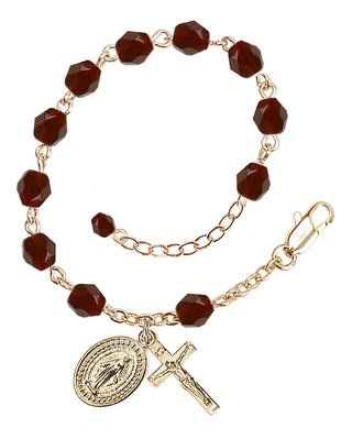Adjustable Gold Plated 6mm Fire Polished Rosary Bracelet in Garnet