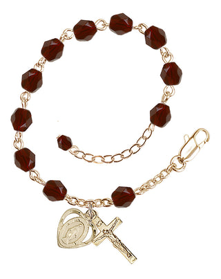 Adjustable Gold Plated 6mm Fire Polished Rosary Bracelet in Garnet