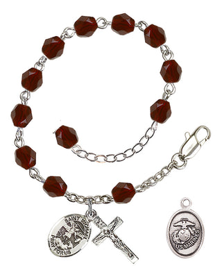 Adjustable Silver Plated 6mm Fire Polished Rosary Bracelet in Garnet