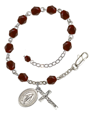 Adjustable Silver Plated 6mm Fire Polished Rosary Bracelet in Garnet
