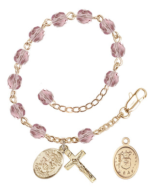 Adjustable Gold Plated 6mm Fire Polished Rosary Bracelet in Light Amethyst