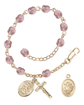 Adjustable Gold Plated 6mm Fire Polished Rosary Bracelet in Light Amethyst