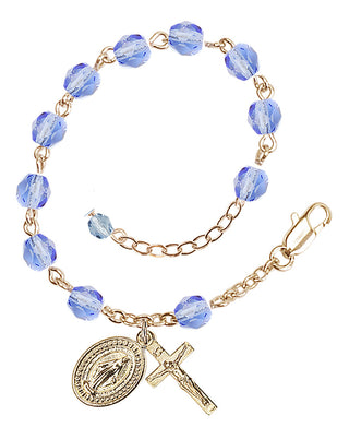 Adjustable Gold Plated 6mm Fire Polished Rosary Bracelet in Light Sapphire