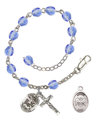 Adjustable Silver Plated 6mm Fire Polished Rosary Bracelet in Light Sapphire