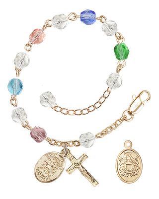 Adjustable Gold Plated 6mm Fire Polished Rosary Bracelet in Multi-Color