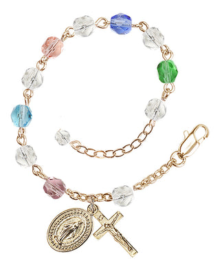 Adjustable Gold Plated 6mm Fire Polished Rosary Bracelet in Multi-Color