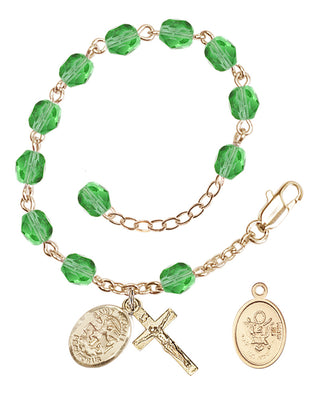 Adjustable Gold Plated 6mm Fire Polished Rosary Bracelet in Peridot