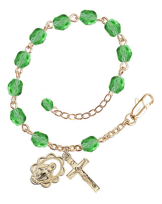 Adjustable Gold Plated 6mm Fire Polished Rosary Bracelet in Peridot