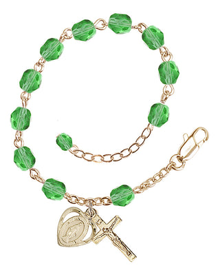 Adjustable Gold Plated 6mm Fire Polished Rosary Bracelet in Peridot