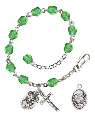 Adjustable Silver Plated 6mm Fire Polished Rosary Bracelet in Peridot