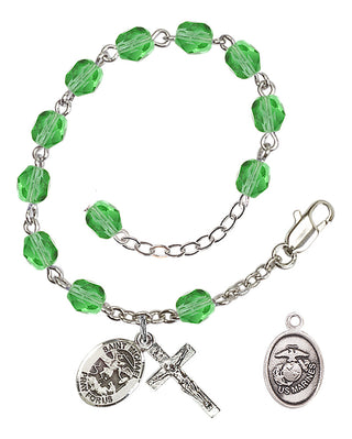 Adjustable Silver Plated 6mm Fire Polished Rosary Bracelet in Peridot