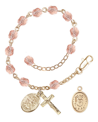 Adjustable Gold Plated 6mm Fire Polished Rosary Bracelet in Pink