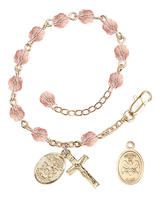 Adjustable Gold Plated 6mm Fire Polished Rosary Bracelet in Pink