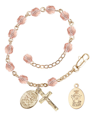 Adjustable Gold Plated 6mm Fire Polished Rosary Bracelet in Pink