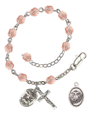 Adjustable Silver Plated 6mm Fire Polished Rosary Bracelet in Pink