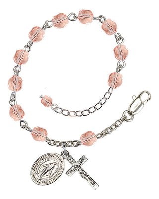 Adjustable Silver Plated 6mm Fire Polished Rosary Bracelet in Pink