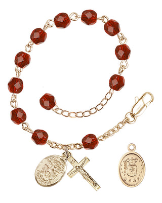 Adjustable Gold Plated 6mm Fire Polished Rosary Bracelet in Ruby