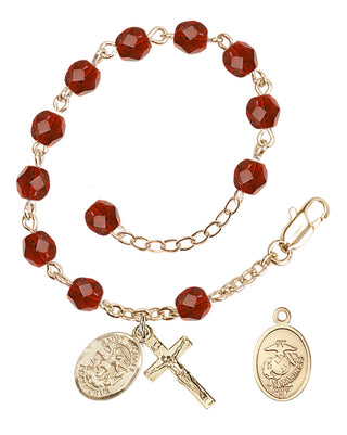 Adjustable Gold Plated 6mm Fire Polished Rosary Bracelet in Ruby