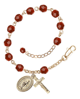 Adjustable Gold Plated 6mm Fire Polished Rosary Bracelet in Ruby