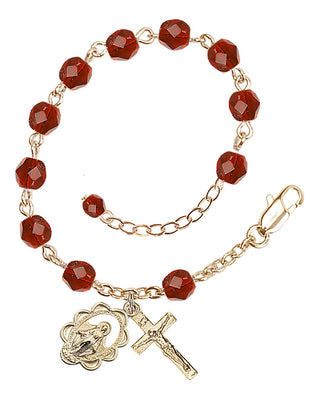 Adjustable Gold Plated 6mm Fire Polished Rosary Bracelet in Ruby