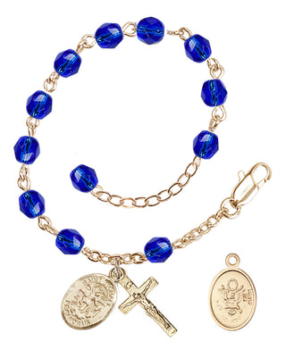 Adjustable Gold Plated 6mm Fire Polished Rosary Bracelet in Sapphire