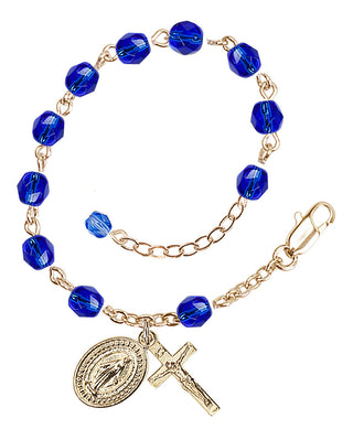 Adjustable Gold Plated 6mm Fire Polished Rosary Bracelet in Sapphire