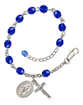 Adjustable Silver Plated 6mm Fire Polished Rosary Bracelet in Sapphire