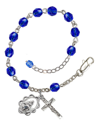 Adjustable Silver Plated 6mm Fire Polished Rosary Bracelet in Sapphire