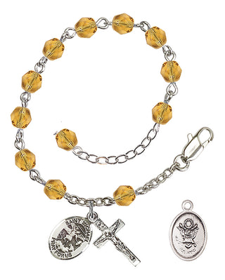 Adjustable Silver Plated 6mm Fire Polished Rosary Bracelet in Topaz