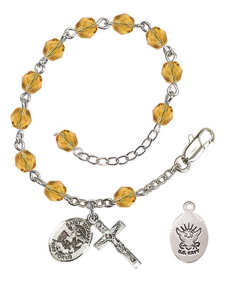 Adjustable Silver Plated 6mm Fire Polished Rosary Bracelet in Topaz