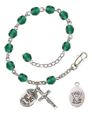 Adjustable Silver Plated 6mm Fire Polished Rosary Bracelet in Zircon