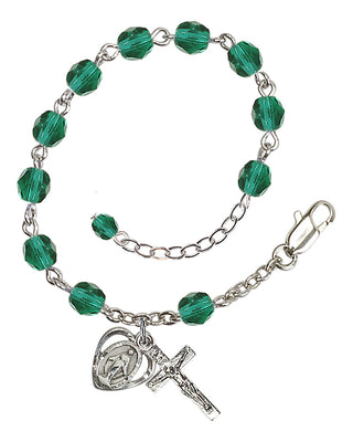 Adjustable Silver Plated 6mm Fire Polished Rosary Bracelet in Zircon