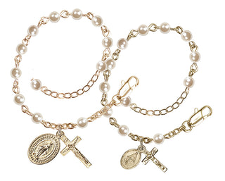 Adjustable Gold Plated 4mm Faux Pearl Rosary Bracelet