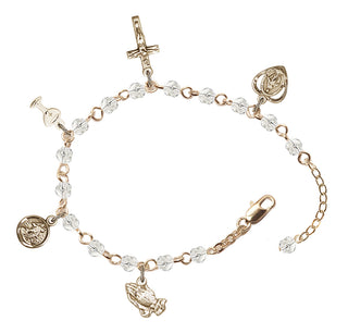 Handmade gold-plated bracelet with 4mm round, clear colored, Austrian crystal beads.