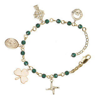 Gold Plate 4mm Austrian Crystal Emerald Saint Patrick Rosary Bracelet