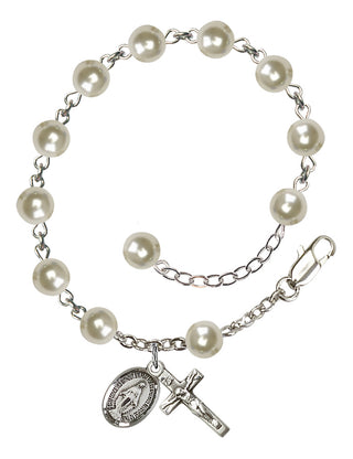 Adjustable Sterling Silver 6mm Austrian Crystal, Faux Pearl Rosary Bracelet in Cream Rose