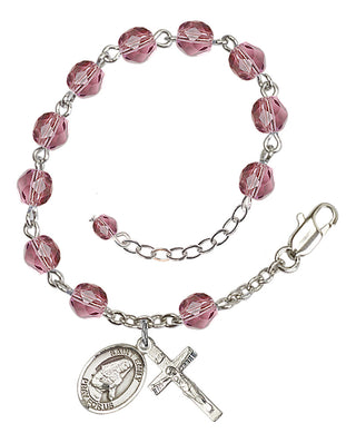 Silver-Plated 6mm Fire-Polished Saint Emily de Vialar Rosary Bracelet in Amethyst Engraved Catholic Saint Jewelry